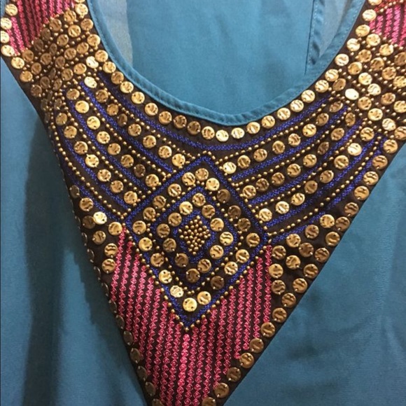 Studio Y Turquoise embellished Beaded Bib Tank Top - Picture 5 of 8
